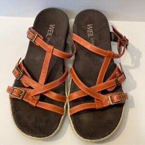 Weil Zeal Orange Leather Buckle Orthaheel Slip On Espadrille Sandals Size 37 6